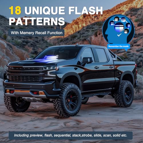 Nilight 12LED Traffic Advisor Strobe Light Bar Blue White Emergency Warning Hazard Safety Dash Front/Rear Windshield Flashing Lights for Cars Trucks Police Firefighter Plow Construction Vehicles - color: Blue White