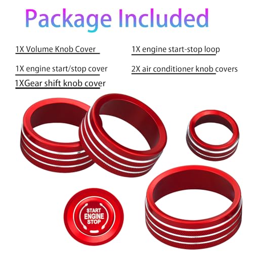 for 2025 2026 Chevrolet Equinox（No Equinox EV） Aluminum Interior Trim Accessories, Including air Conditioning Volume Controls, Shift Switch, and Starter knob Cover/Ring. (red) - color: red