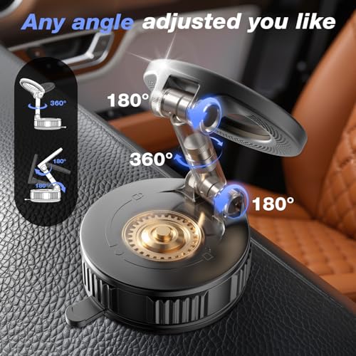 Vooii Phone Holders for Your Car for Magsafe (130+LB Strongest Ever Suction & 3000gf Magnetic) 360° Adjustable Vacuum Car Phone Mount, Car Phone Holder for iPhone 17 Pro Max 16 15 14 13 12 Air Plus - color: Black