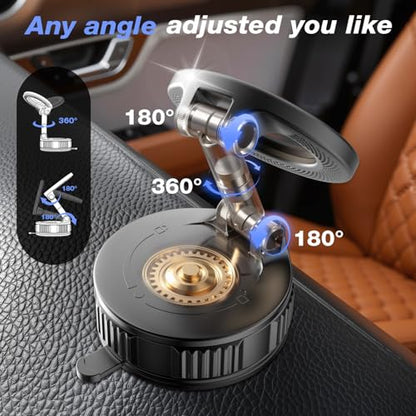 Vooii Phone Holders for Your Car for Magsafe (130+LB Strongest Ever Suction & 3000gf Magnetic) 360° Adjustable Vacuum Car Phone Mount, Car Phone Holder for iPhone 17 Pro Max 16 15 14 13 12 Air Plus - color: Black
