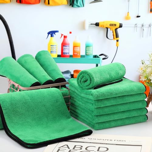 Nuenen 20 Pcs Microfiber Car Drying Towels Microfiber Cleaning Cloth 800 GSM Thick Plush Cleaning Dusting Cloth Auto Detailing Absorbent Towels Rags for Car Household Kitchen Window(Grey and Green) - color: Grey and Green