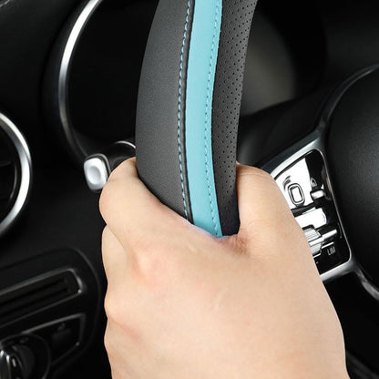 Car Steering Wheel Cover, Leather Steering Wheel Cover Blue Universal 14.5-15 Inch Microfiber Leather Anti-Slip Breathable Auto Steering Wheel Covers for Men Women (Black&Blue) - color: Light Blue