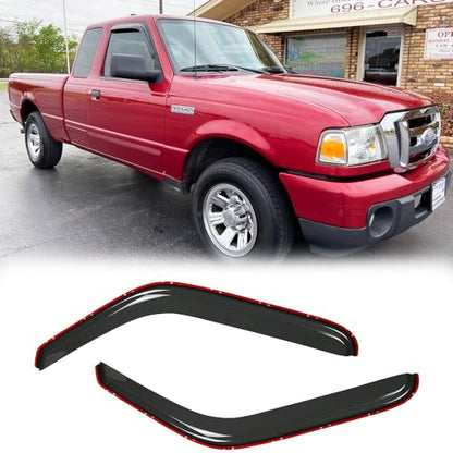 Side Window Wind Deflector for 93-11 Ford Ranger&94-10 Mazda B2300/B4000&94-08 Mazda B3000 with Standard/Extended Cab,2pcs in-Channel Shade Sun Rain Guards,Dark Smoke Window Visor 92083 - size: 1993-2011 Ford Ranger(Dark Smoke)