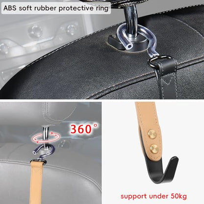 2-Pack Car Hook Holder - Leather Headrest Hooks for Purses & Bags, SUS304 (Light Brown) - color: Light Brown