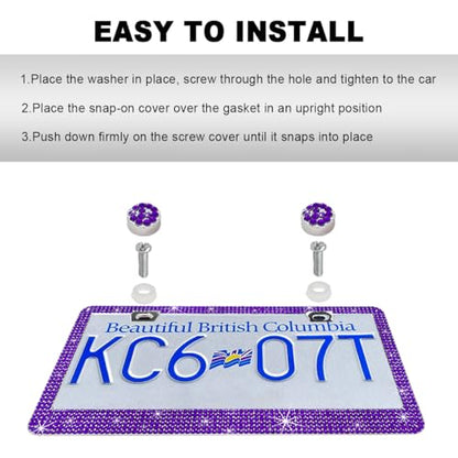 DXNQ Bling License Plate Frame, Sparkly Rhinestone Diamond License Plate Cover with Crystal Screws Caps, Glitter Crystal Stainless Steel License Plate Holder for Women, Car Accessories (Purple,2PCS) - color: Purple,2PCS