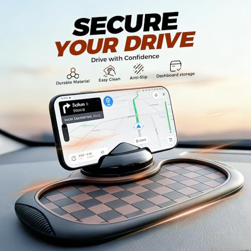 Multifunction Car Anti Slip Mat, 360° Rotatable Phone Holder Dashboard Pad with Temporary Parking Number Rotatable Car Anti Slip Mat Phone Holder
