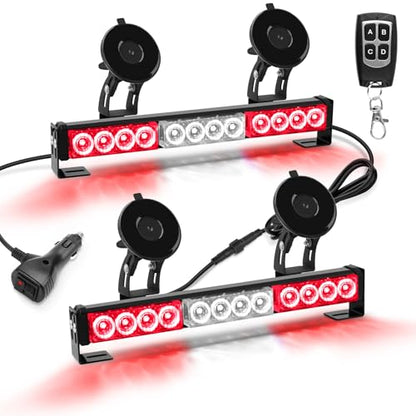 Red and White Emergency Fire Firefighter Strobe Lights Bar For Vehicles Trucks Ambulance 23 Flash Patterns Fire 2 in 1 Lights 2pcs 12.8 inch Safety Warning Lights Wireless Remote Control - color: Red White