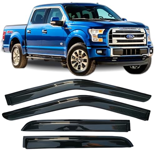 Rain Guards for Car Tape-On Window Visors Fit for 2015-2024 Ford F150/2017-2024 F150 Raptor F250 F350 F450 F550 Super Duty Crew Cab Window Deflectors Vent Visors Sun Shades - size: for 2015-2024 Ford F150 Crew Cab