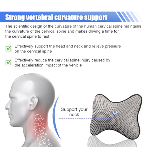 ZIMISI 2PCS Car Headrest Pillow, Breathable Leather Car Neck Pillow, Soft Cloud Silk Cotton Neck Support Relief Cushion, Comfortable Automotive Seat Head Rest Pad for Driving Fatigue Relief (Grey) - color: Grey
