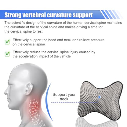 ZIMISI 2PCS Car Headrest Pillow, Breathable Leather Car Neck Pillow, Soft Cloud Silk Cotton Neck Support Relief Cushion, Comfortable Automotive Seat Head Rest Pad for Driving Fatigue Relief (Grey) - color: Grey