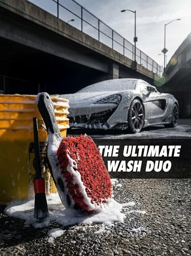 TAKAVU Wheel Tire Brush - Soft Bristle with Short Handle, Included Detailing Brush - Car Cleaning Kit for Rims, Tires, Interior Vents, Emblems - Scratch Safe - color: Red