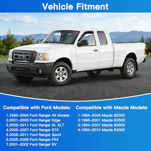 2Pcs Window Vent Visors, Outside-Mount Window Deflectors, Rain Guards for 1993-2011 Ford Ranger & Mazda B2300 1994-2009 - size: 1993-2011 Ford Ranger
