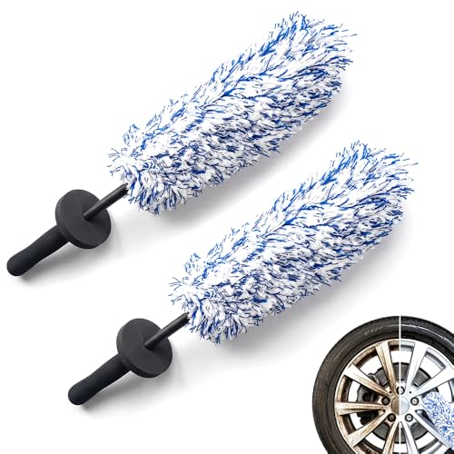 Wheel Barrel Brush,2026 New Long Handle Microfiber Wheel Brush Car Duster Exterior,Car Duster Interior Multipurpose Cleaning Tool (Blue/2pcs) - color: Blue/2pcs
