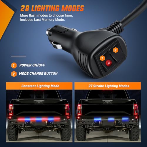Nilight 60 Inch Truck Tailgate Strobe Light Strip Tail Emergency Bar Rear Window Warning Lamp Ultra-Bright Double Row 360 LED for Pickup Trailers Construction Vehicles Car SUV, Red Blue - color: 60" Tailgte Strobe Red Blue