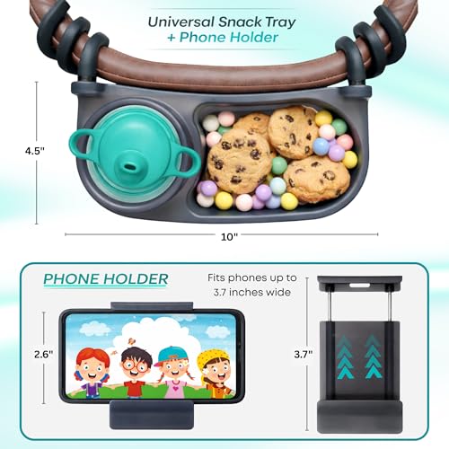 Swanoo Universal Stroller Snack Tray with Phone Holder | Compatible with Nuna Mockingbird Bugaboo Uppababy | Stroller Bumper Bar Tray Attachment | Baby Toddler Disneyland -Single Pack - color: Snack Tray With Phone Holder Black