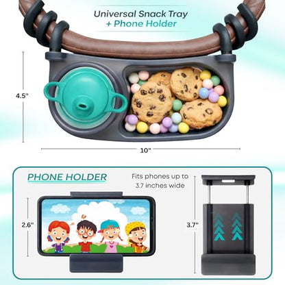 Universal Stroller Snack Tray | Stroller Cup Holder | Silicone Flexible Arms Grip Stroller Bumper Bar Stays in Place Stroller Tray Attachment (2-Pack Snack Tray with Phone Holder Black) - color: 2-Pack Snack Tray With Phone Holder Black
