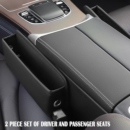 2 Pack Universal Fit Premium Leather Car Seat Gap Filler Organizer, Center Console Organizer for Car SUV Truck (Black，2 Pack) - color: Black，2 Pack