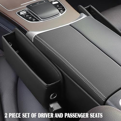 2 Pack Universal Fit Premium Leather Car Seat Gap Filler Organizer, Center Console Organizer for Car SUV Truck (Black，2 Pack) - color: Black，2 Pack