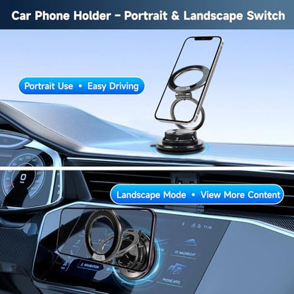Magnetic Car Phone Holder, 360° Adjustable Suction Cup Universal Phone Mount, Multi-Scene for Car Office Gym Home, Compatible with iPhone 17/16 Pro Max & Other Magnetic Phones (Black) - color: Black