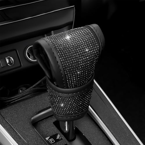 Bling Auto Gear Shift Knob Cover, Car Knob Gear Stick Protector, Sparkly Crystal Rhinestones Gear Shift Knobs Cover for Women Girls, Universal Interior Decor Accessories (Black) - color: Black