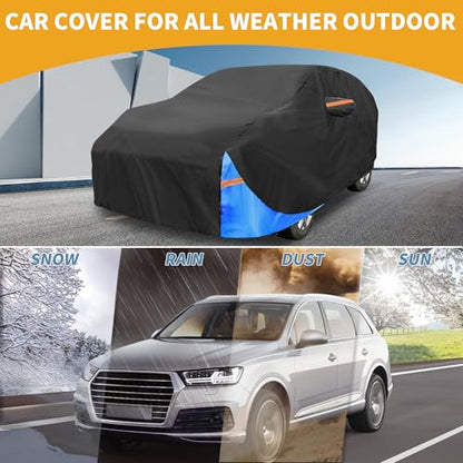 Waterproof All-Weather Universal Car Cover with Right Side Zipper, 190T Polyeste Black Blue Fits for Wagon 177" to 190" Length - size: Fit for Wagon Length 177" to 190"