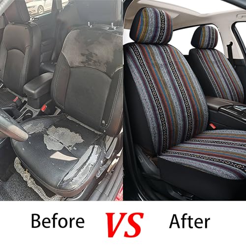Baja Saddle Blanket Car Seat Covers, Boho Striped Woven Front Seat Protectors, Breathable & Washable Interior Covers, Universal Fit for Most Cars SUVs Trucks, Airbag Compatible, Red, 8 pcs. - color: RED