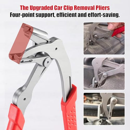Car Clip Pliers & Trim Removal Tool,Spring-Loaded Fastener Remover Tool with Non-Slip Grip,Professional Multi-Functional Panel Removal Pliers for Car Interior, Door Panel Disassembly Without Damage