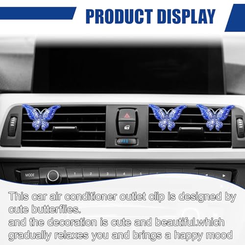 3PCS Bling Butterfly Car Vent Clip, Rhinestone Car Dashboard Air Vent Trim Clips, Auto Air Fresheners Outlet Clip, Auto Interior Diffuser Decoration Accessories for Women Present (Blue) - size: Blue