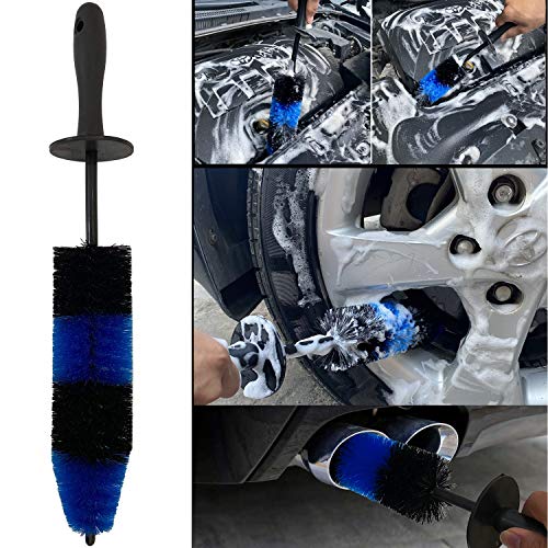 7Pcs Wheel & Tire Brush, Car Detailing Kit, 17inch Long Soft Wheel Brush, 5 Detail Car Wash Kit for Cleans Dirty Tires & Releases Dirt and Road Grime, Short Handle - color: Blue