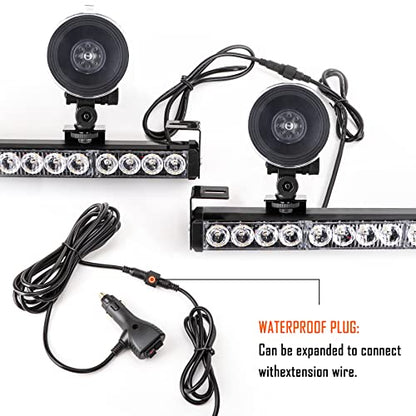 2×16.8 inch Emergency Strobe Light Bar Traffic Advisor Warning Hazard Windshield Safety Lights Bar 21 Flash Patterns with Cigar Lighter for Police Vehicles, Truck (Amber/White, 2 in 1) - color: Amber/White