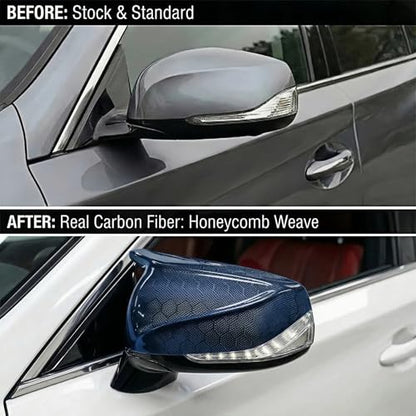 Real Carbon Fiber Side Mirror Covers Compatible with Infiniti Q50 Q50S (2014-2024), Q60 (2017-2022), Q70 (2014-2019) - Horn Style Replacement Housing Caps (Blue Honeycomb Carbon Fiber) - style: Blue Honeycomb Carbon Fiber