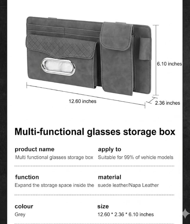 Multifunctional Car Visor Organizer (Suede leather - Gray) - color: Suede leather - Gray