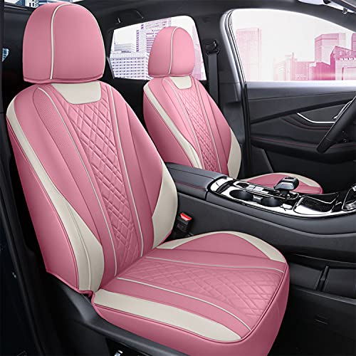 SanQing Car Seat Covers Front Seats, Super Luxurious Heavy Universal Duty Waterproof Leather Automotive Vehicle Cover for Cars SUV Pick-up Truck, Non-Slip Seat Pink Car Accessories (2 PCS Front/Pink) - color: 2 PCS Front/Pink