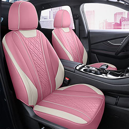 SanQing Car Seat Covers Front Seats, Super Luxurious Heavy Universal Duty Waterproof Leather Automotive Vehicle Cover for Cars SUV Pick-up Truck, Non-Slip Seat Pink Car Accessories (2 PCS Front/Pink) - color: 2 PCS Front/Pink