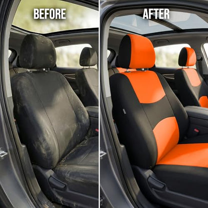 FH Group Car Seat Covers Full Set Cloth - Universal Fit Automotive Seat Covers, Low Back Front Seat Covers, Solid Back Seat Cover, Washable Car Seat Cover for SUV, Sedan and Van Orange - color: Orange, style: Seat Cover Full Set