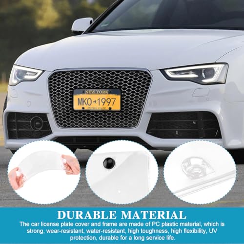 Clear License Plate Covers, 2 Pack Unbreakable Car Tag Frame Protector with Screws Caps and Rattle Proof Pads, Standard US Plates Protective Shield(Style:Frameless) - style: Frameless