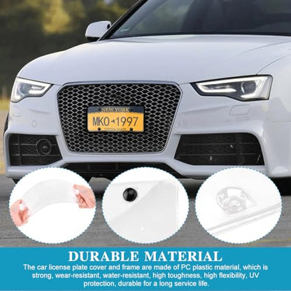 Clear License Plate Covers, 2 Pack Unbreakable Car Tag Frame Protector with Screws Caps and Rattle Proof Pads, Standard US Plates Protective Shield(Style:Frameless) - style: Frameless