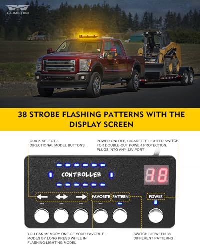 LUMENIX Amber 42 LED Rooftop Strobe Beacon Lights Magnetic Emergency Warning Traffic Flashing Light Bar for Construction Vehicles Snowplow Trucks Mail Postal (American Flag Pattern | Patented Design) - color: Amber