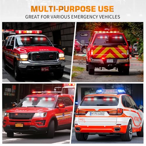 XRIDONSEN 2 in 1 Red White Traffic Advisor Light Bar 2x17.7 inch 144 LED Warning Safety Strobe Interior Front Windshield Rear Window Emergency Volunteer Firefighter Lights for Vehicles POV Fire Trucks - color: Red/White
