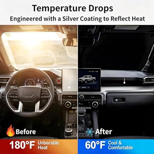 Upgraded Sunshade, Improved UV Protection Fabric, Foldable Front Sun Shade, Custom Accessories (for Tacoma 2019-2026) - size: for Tacoma 2019-2026