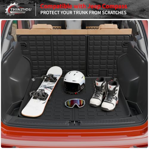 Cargo Mat Compatible with 2017-2025 2026 Jeep Compass Trunk Mat Cargo Liner TPE All Weather Back Seat Cover Protector 2024 Compass Accessories (Trunk Mat+Backrest Mats) - style: For Jeep Compass | 2017-2026