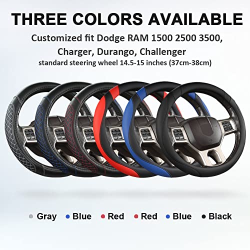 West Llama Customized Auto Car Steering Wheel Cover for Dodge 1989-2011 RAM 1500 2500 3500, Charger, Durango, Challenger(Diamond Quilted-Black+Gray-Standard Size) - color: B-Black+Gray, size: Standard Size (14 ½''-15'')