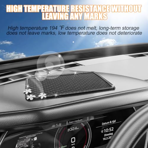 HZEL Bling Car Dashboard Non Slip Mat, Crystal Rhinestone Vehicle Dash Grip Pad Pad for Phone Sunglasses Electronic Devices, Diamond Sticky Automotive Gripping Mat Accessories, Universal Fit (Flower) - size: Rhinestone+Flower