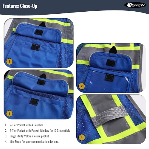 JKSafety Hi-Vis Unisex Surveyor Safety Vest Heavy Duty PPE Inner Pockets ANSI/ISEA Compliant - color: Jk189-blue, size: X-Large