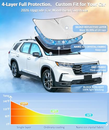 for Toyota RAV4 2013-2018 Sun Shade Sunshade Windshield Cover - 4 Layers Front Window Shade for RAV-4 Custom Fit Sun Visor - 240T Retractable Shade Blocks UV Rays Car Accessories - size: for RA4 2013-2018