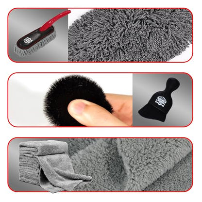 Car Detailing Kit - 3 Packs: Car Duster, Interior Cleaning Brush, Microfiber Towels | Detail Tools - color: Detailingbrushset