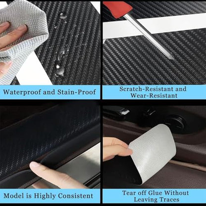 4Pcs Car Door Sill Protector Strips for Nissan Rogue 2021-2026, Carbon Fiber Anti-Scratch Cover Strips Threshold Cover Accessories