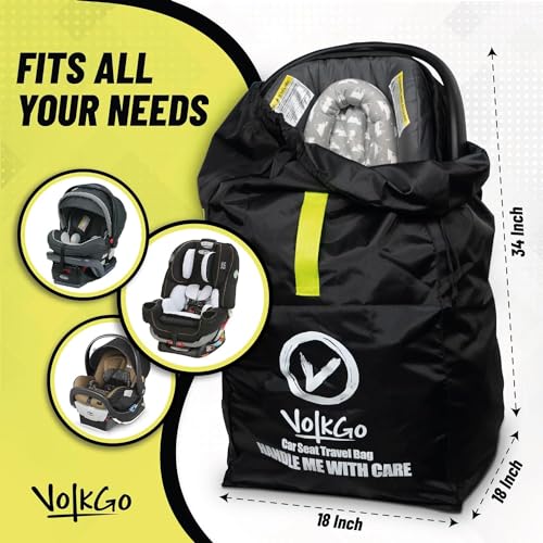 V VOLKGO Car Seat Travel Bag For Airplane with Padded Backpack Shoulder Straps, Gate Check Bag, Car Seat Bags for Air Travel Carseat Travel Cover, Carseat Travel Bag Cover for Airplane Travel - color: Green Shoulder Straps