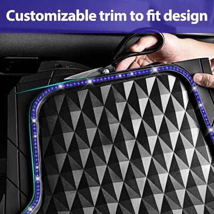 CAR PASS Bling Diamond Rubber Car Mats, Heavy Duty Deep Dish All-Weather Floor Mat Full Set Anti-Slip 3D Rhombus Waterproof Trim to Fit Liner Universal Glitter Sparkly Shining Rhinestone, Black Blue - color: Blue Diamond