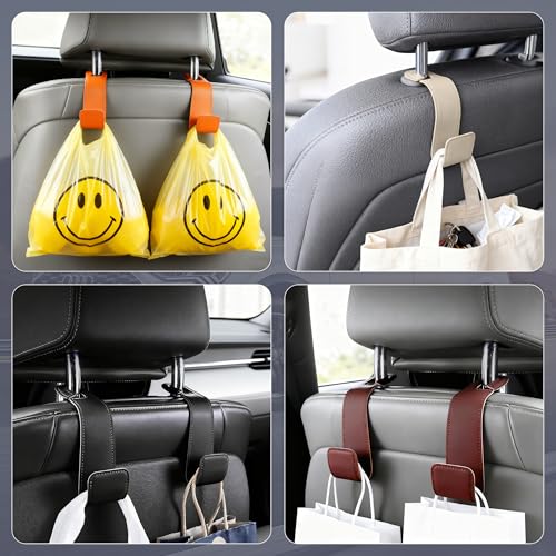 Leather Car Purse Hooks with Larger Strap Holder Purse Hook Purse Holder for car car seat Back Hooks Automotive seat Back Organizer headrest Hooks for Bags and Purse (Black, 2pcs) - color: Black